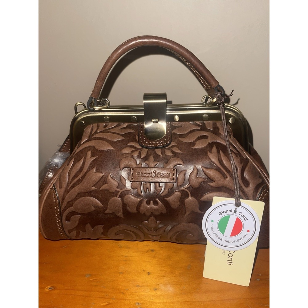 Gianni Conti Italian Leather Frame Doctor Bag/purse Brown Crossbody Satchel